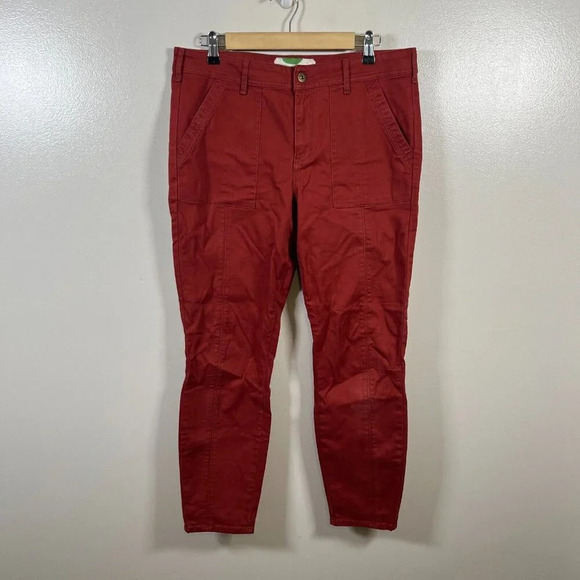 Anthropologie Jefferson Slim Utility Skinny Pants Womens Size 31 Red Orange - Picture 1 of 10